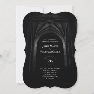Gothic Arch Elegant bröllop Mörk Black & White Inbjudningar