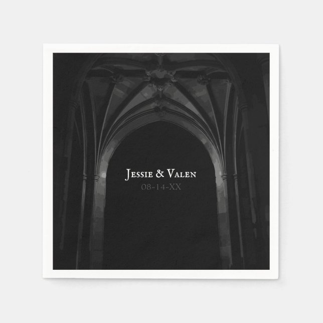 Gothic Arch Elegant bröllop Mörk Black & White Pappersservett (Framsidan)
