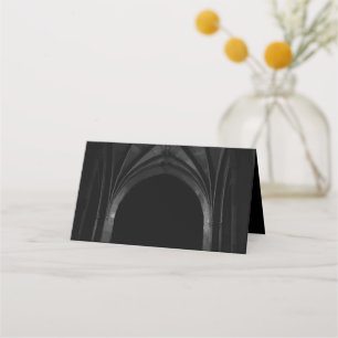 Gothic Arch Elegant bröllop Mörk Black & White Placeringskort