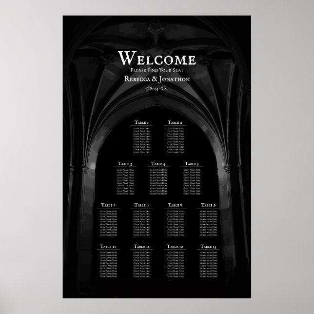 Gothic Arch Elegant bröllop Mörk Black & White Poster (Framsidan)