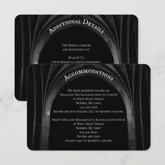 Gothic Arch Elegant bröllop Mörk Black & White Tilläggskort (Fram/baksida)