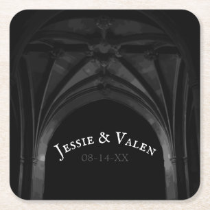 Gothic Arch Elegant bröllop Mörk Black & White Underlägg Papper Kvadrat