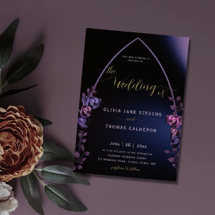 Gothic Arch Moody Lila Ro Chic Blommigt Bröllop Inbjudningar