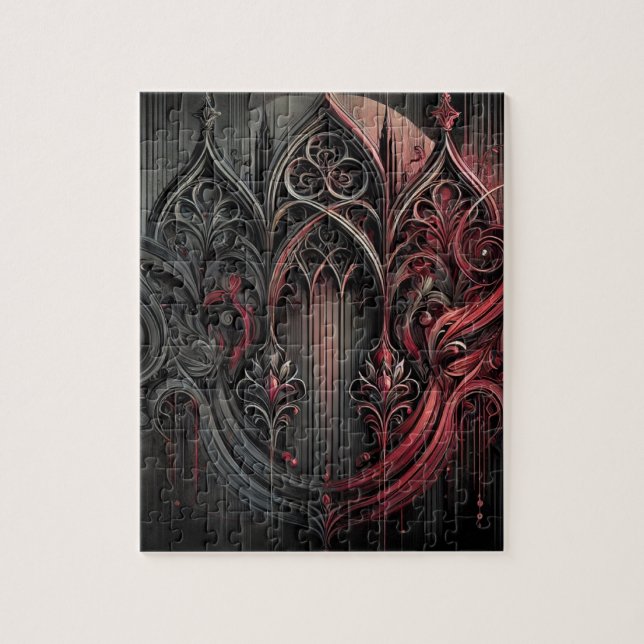 Gothic Arched Art Puzzle - Intricate Black and Red Pussel (Vertikal)