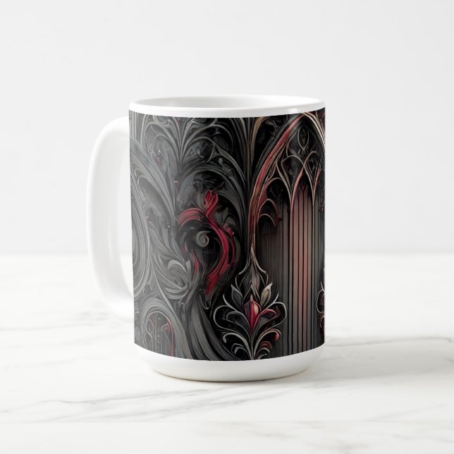 Gothic Arches Mugg – Svart och Röd Elegans (Framsida vänster)
