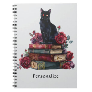 Gothic Art Black Cat Antique Bokar Crimson Ro Anteckningsbok