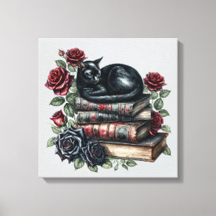 Gothic Art Black Cat Antique Bokar Crimson Ro Canvastryck