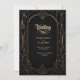 Gothic Art Deco Silhuett Ros Bröllop Inbjudningar