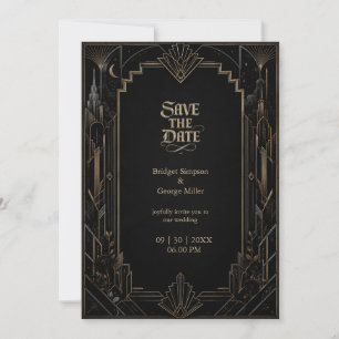 Gothic Art Deco Siluett Ros Bröllop Inbjudningar
