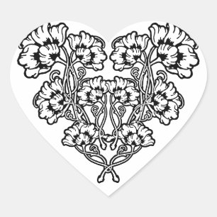 Gothic Art nouveau Flower Heart Hjärtformat Klistermärke