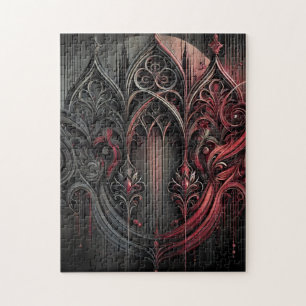 Gothic Art Puzzle - Intricate Red and Black Design Pussel