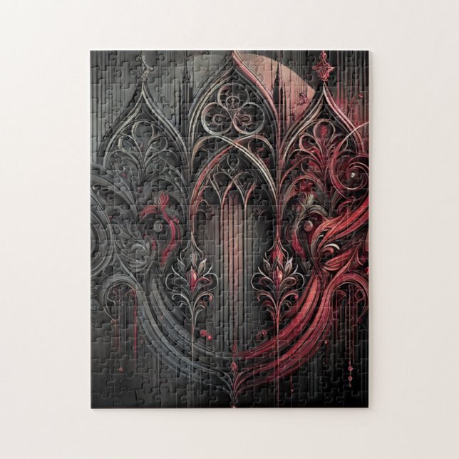 Gothic Art Puzzle - Intricate Red and Black Design Pussel (Vertikal)