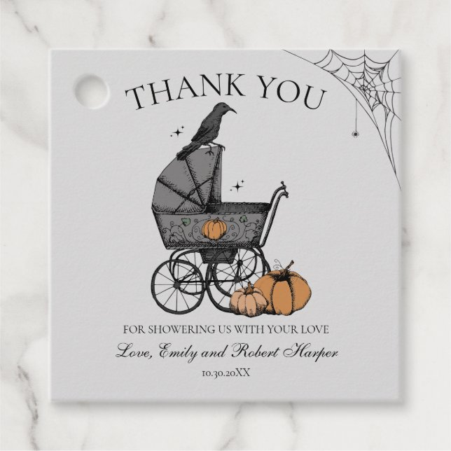Gothic Baby Carriage Baby Shower Tack Gåvor Etiketter (Framsida)