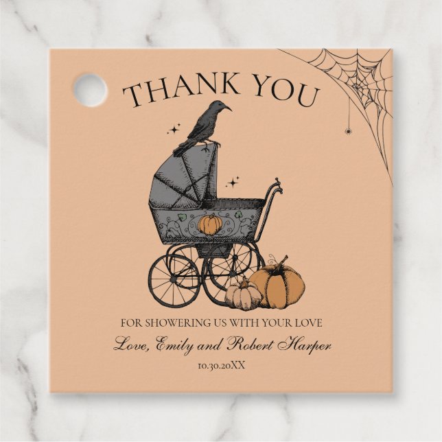 Gothic Baby Carriage Baby Shower Tack Gåvor Etiketter (Framsida)