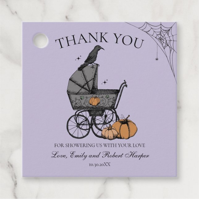Gothic Baby Carriage Baby Shower Tack Gåvor Etiketter (Framsida)
