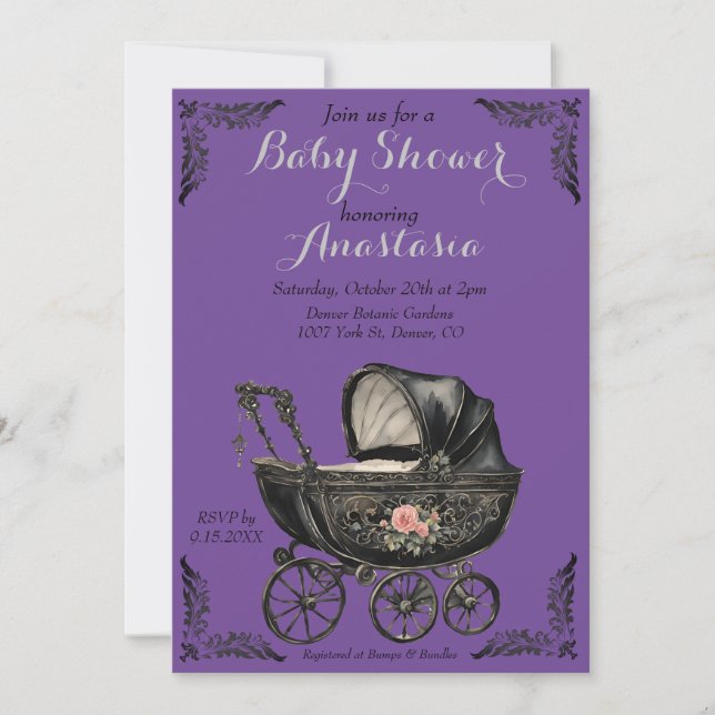 Gothic Baby Carriage Girl Baby Shower Inbjudningar (Framsida)