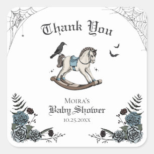 Gothic Baby Shower Gunga Häst Tack Fyrkant Fyrkantigt Klistermärke