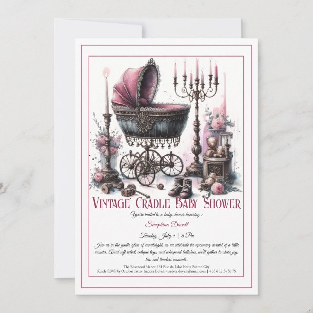 Gothic Baby Shower Inbjudan – Vintage Vagga  (Framsida)