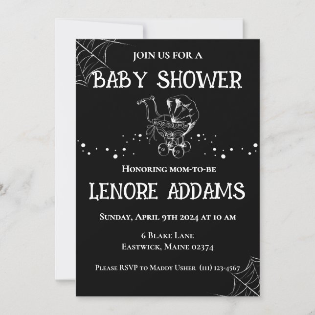 Gothic Baby Shower Invitation Black and White Inbjudningar (Framsida)