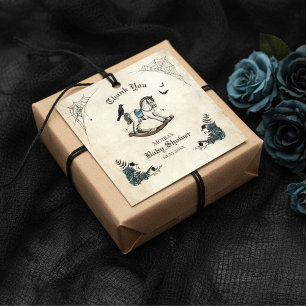 Gothic Baby Shower Spooky Rocking Horse Tack Gåvor Etiketter