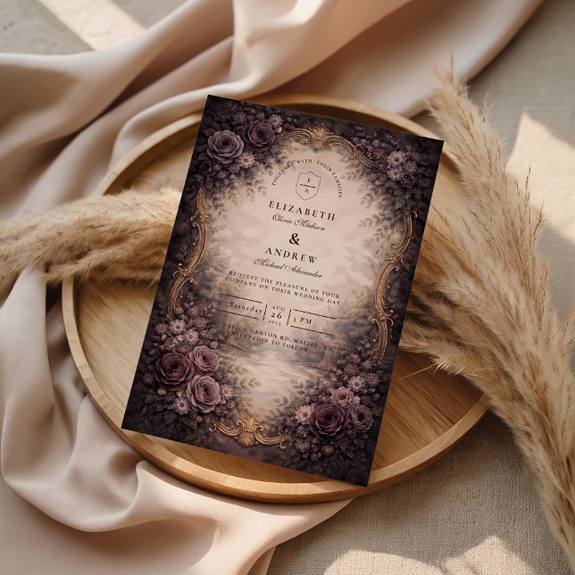 Gothic Baroque Rose Wedding Inbjudningar (Skapare uppladdad)