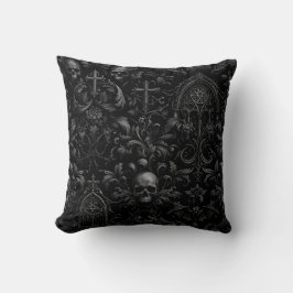 Gothic Baroque Skull Pattern in Black Kudde