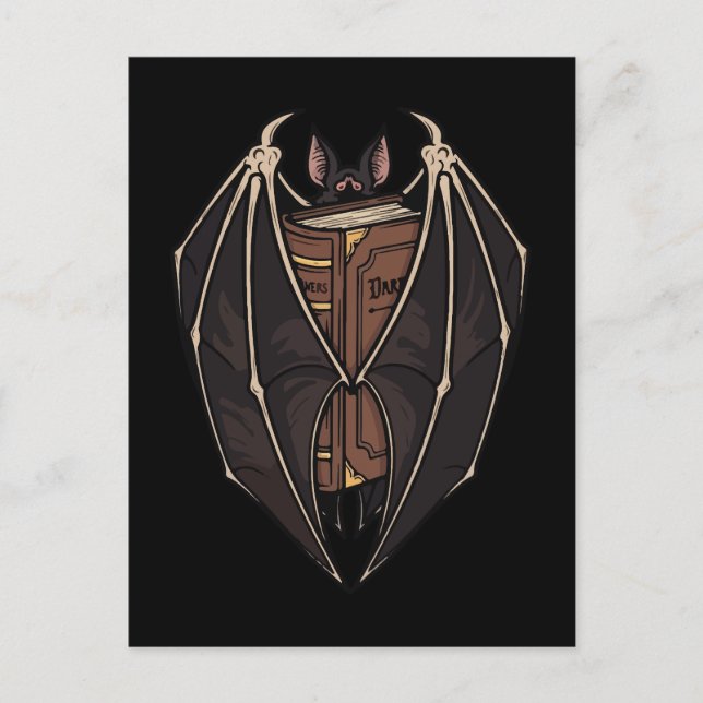 Gothic Bat Reading Dark Spell Book Vykort (Framsida)