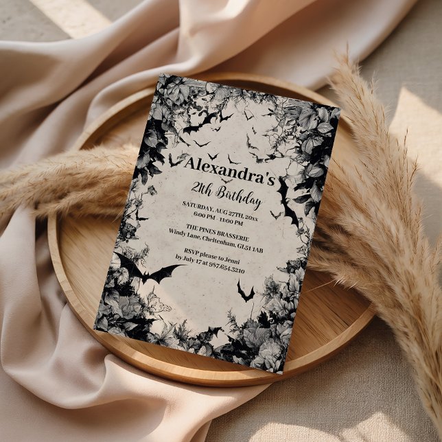 Gothic Bats & Roses Birthday Inbjudningar (Skapare uppladdad)