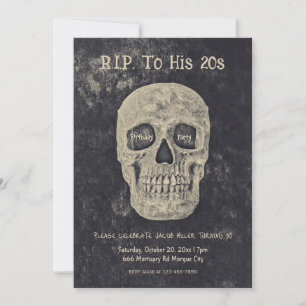 Gothic Beige Grått Skull Birthday till hans 20-åri Inbjudningar
