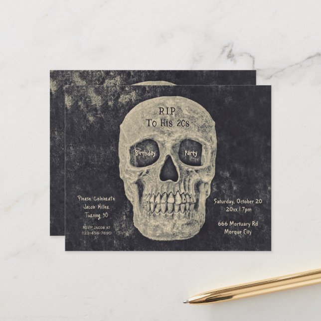 Gothic Beige Skull Birthday till hans 20-årsbudget (Fram/Back In Situ)