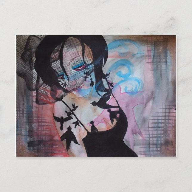 Gothic Birdcage Veil Surreal Art Postcard Vykort (Framsida)