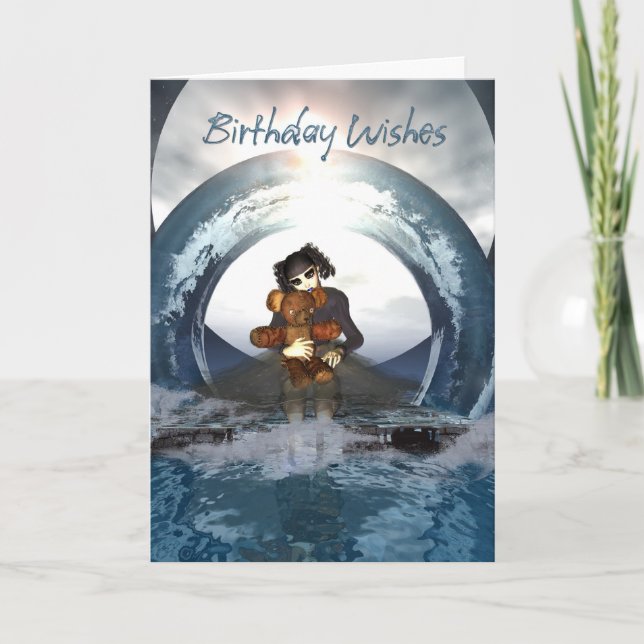Gothic Birthday Card Little Goth Girl and Deaddy B Kort (Framsida)