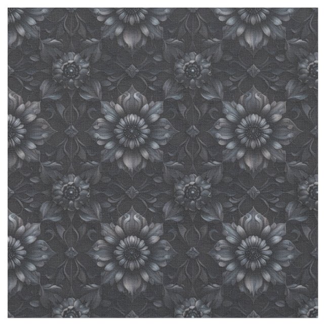 Gothic Black 3D-Blommigt, kammad bomull Tyg (Närbild)