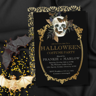Gothic Black and Guld Skull Vuxen Halloween fest Inbjudningar