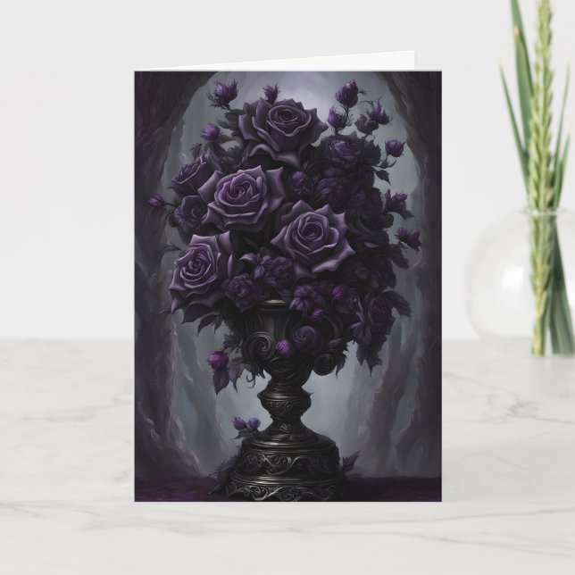 Gothic Black and Lila Bukett med rosor Birthday Kort (Framsida)