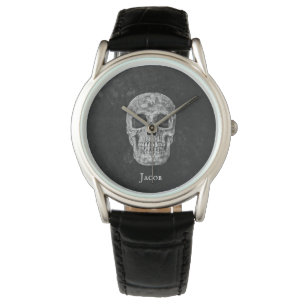 Gothic Black and White Grunge Skull Armbandsur