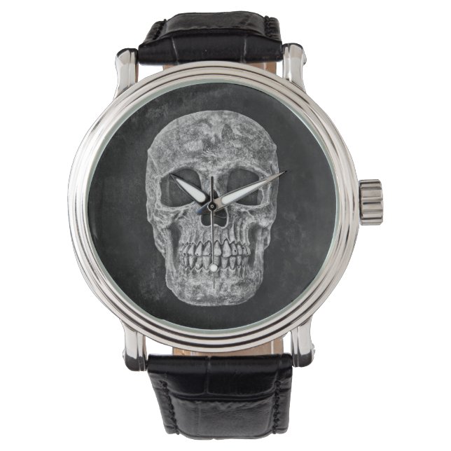 Gothic Black and White Grunge Skull Armbandsur (Framsida)