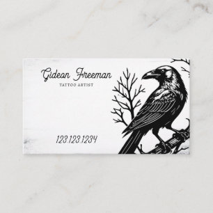 Gothic Black and White Kråka Tattoo Artist Visitkort