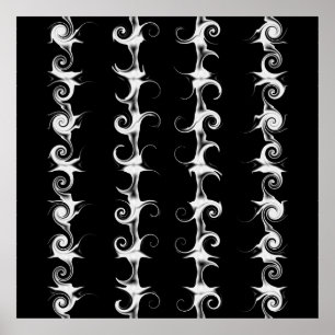 Gothic Black and White Linear Curlicue Mönster Poster