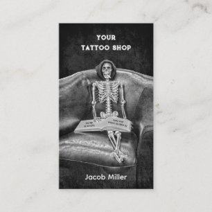 Gothic Black and White Skeleton Tatto Shop Visitkort