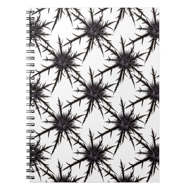 Gothic Black and White Thistle Mönster Halloween Anteckningsbok (Framsidan)