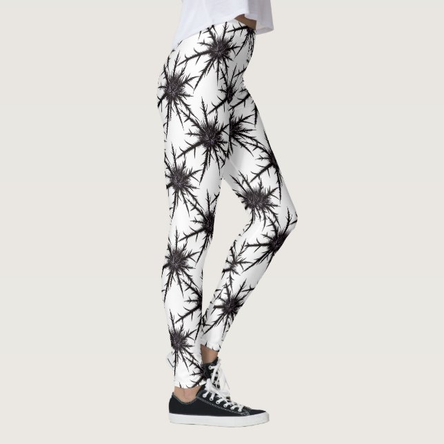 Gothic Black and White Thistle Mönster Halloween Leggings (Höger)