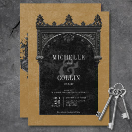 Gothic Black Arch & Black Ro Guld Bröllop Inbjudningar
