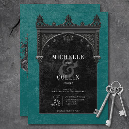 Gothic Black Arch & Black Ro Teal Bröllop Inbjudningar