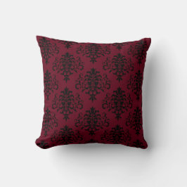 Gothic Black & Berry Damask Pattern Kudde