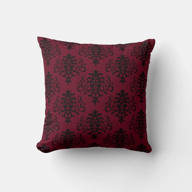 Gothic Black & Berry Damask Pattern Kudde (Framsida)