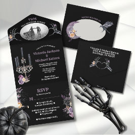Gothic Black Blommigt Bröllop Photo All in One Inv