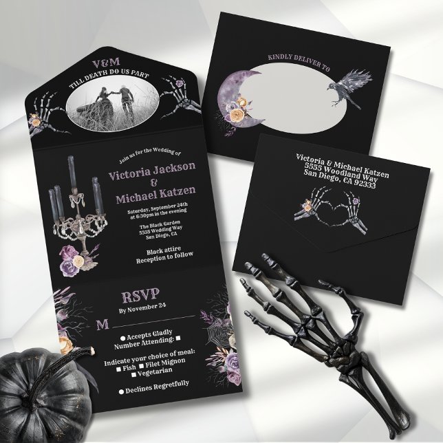 Gothic Black Blommigt Bröllop Photo All in One Inv (Skapare uppladdad)