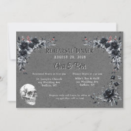 Gothic Black Blommigt och Skull Rehearsal Dinner Inbjudningar