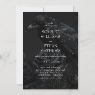Gothic Black Blommigt Raven & Ro Bröllop Inbjudningar